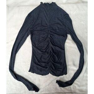 We The Free Gray/Blue Womens Houndstooth Mock Neck French Curl Edged Sweater Siz